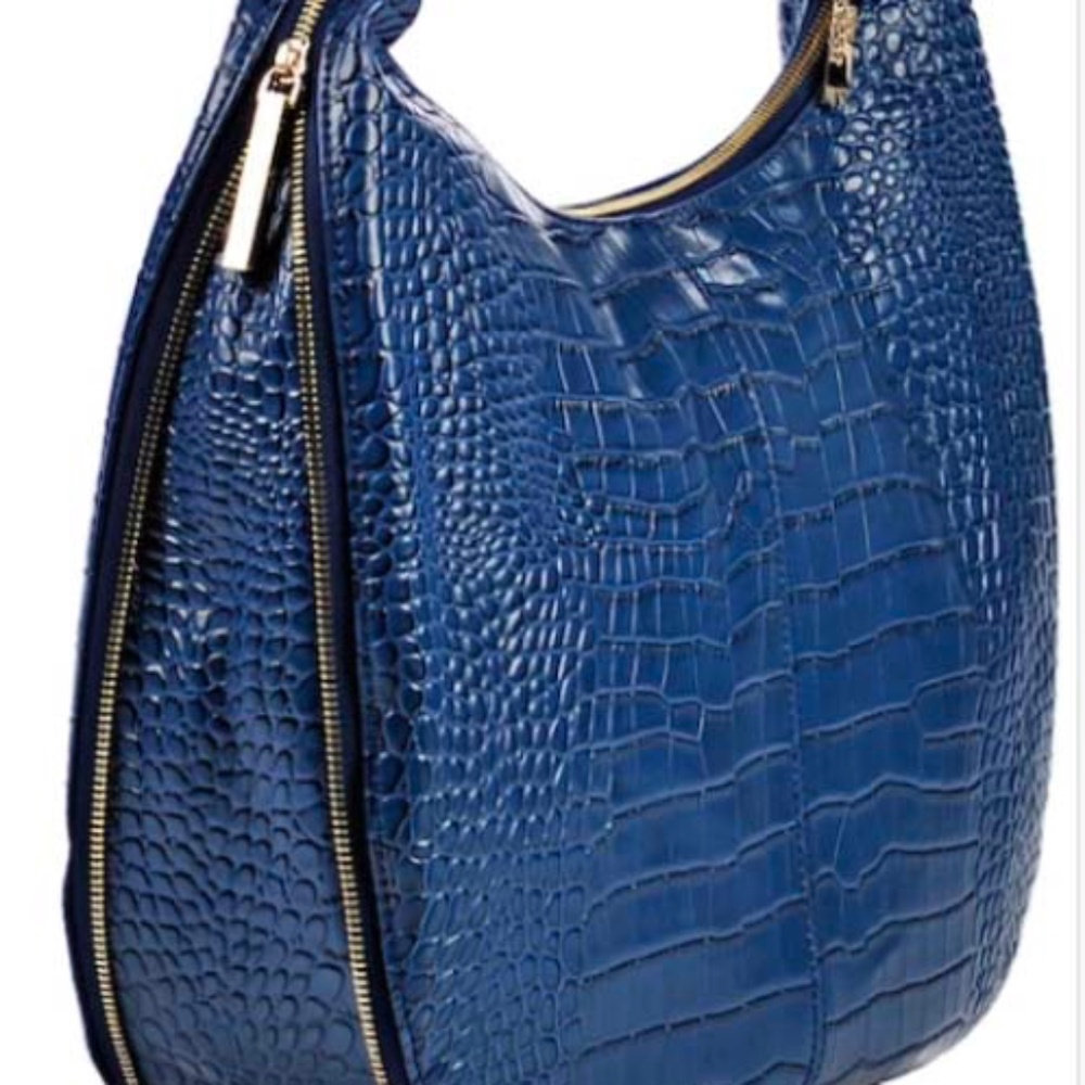 HOBO, JACK FRENCH LONDON LEATHER, NAVY CROC PRINT, TOP ZIPPERS, TOP HANDLES, TWO